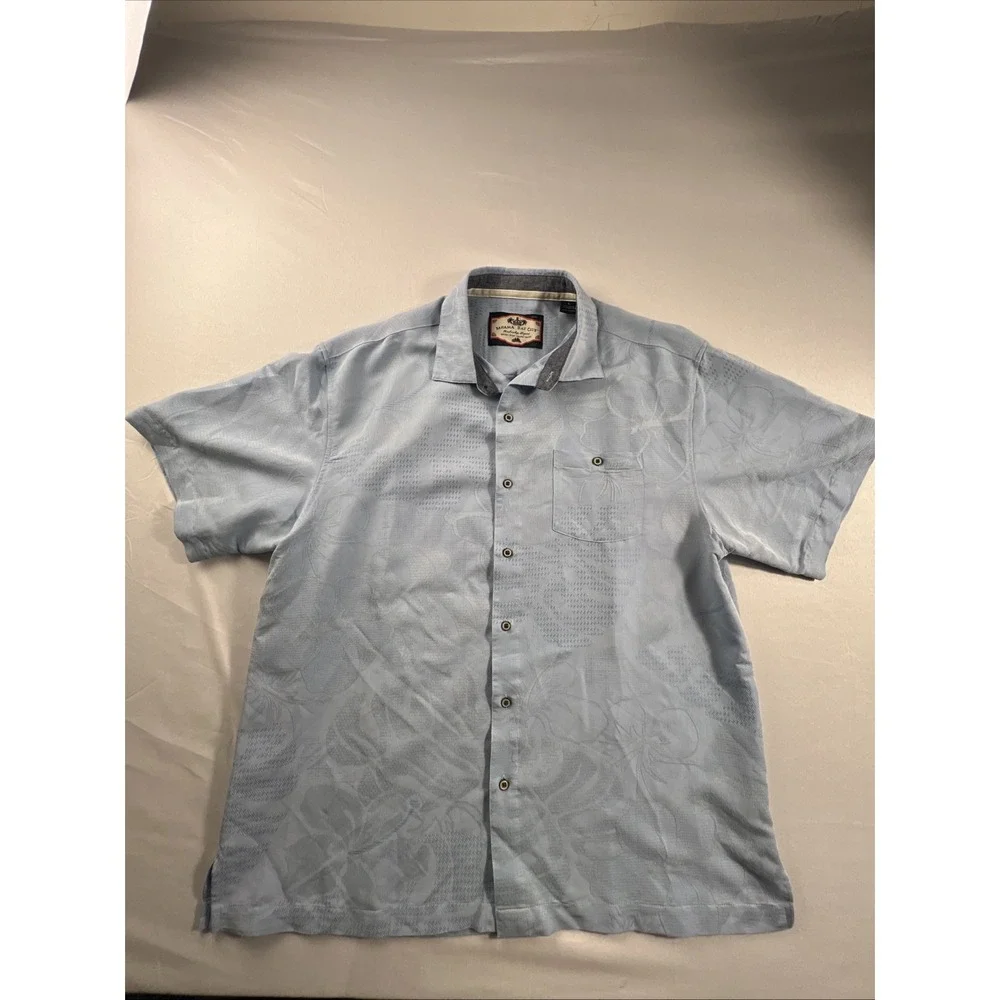 Bahama Bay Club Membership Men's Relaxed Fit Blue Floral SS Shirt Size Large
